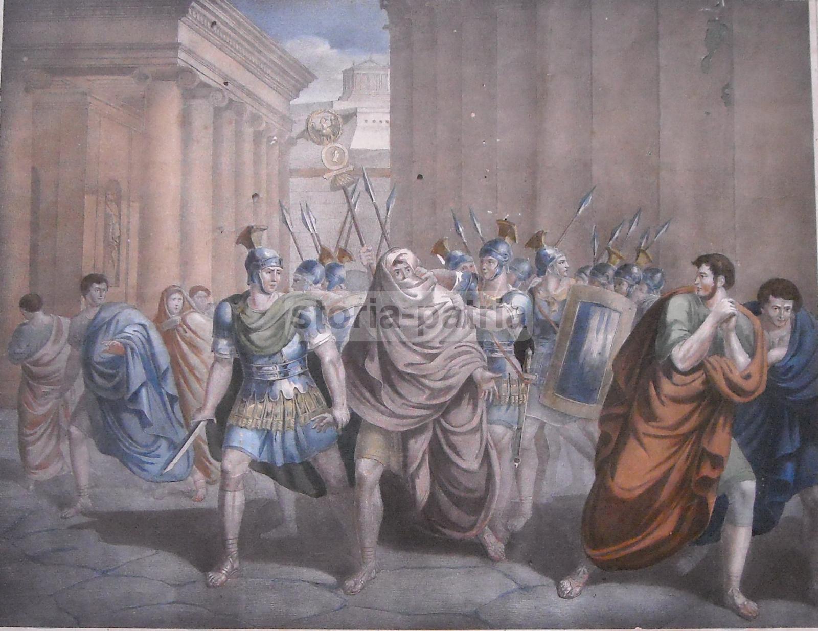 Antica Stampa Litografica A Colori, Soldati Romani, Templi, Agiografia, Puglia, 800 immagine 3