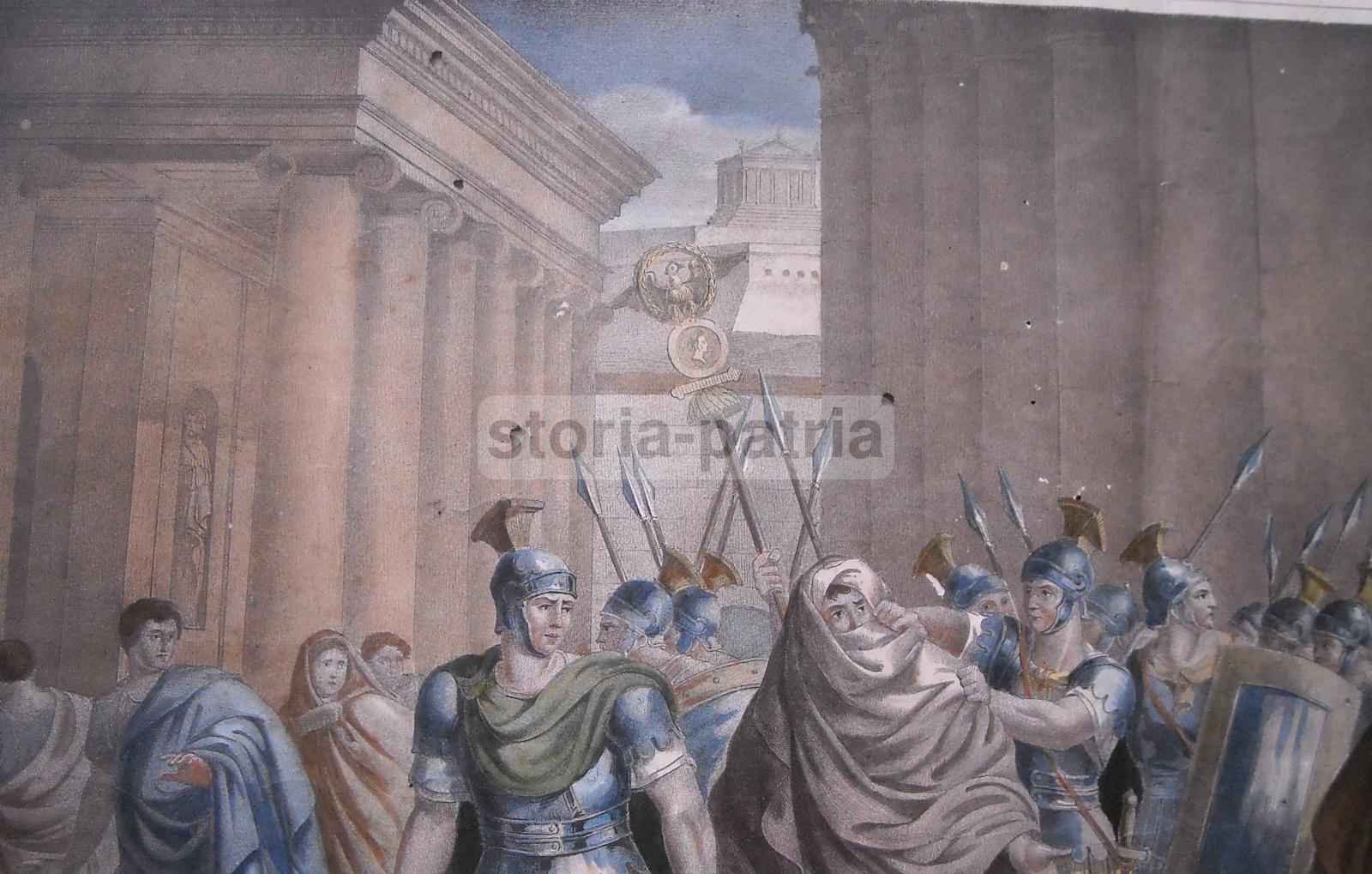 Antica Stampa Litografica A Colori, Soldati Romani, Templi, Agiografia, Puglia, 800 immagine 5
