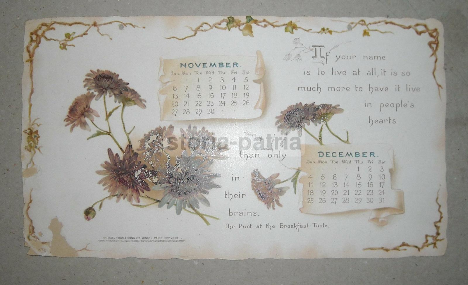 Botanica, Fiori, Antico Foglio Da Calendario, Novembre E Dicembre, Da Collezione, 800 immagine 1